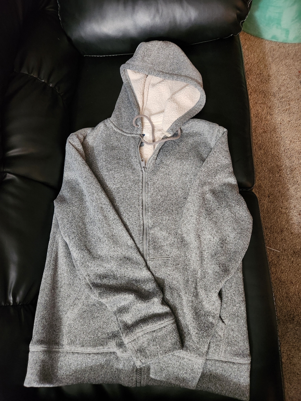 Old Navy Men's Gray Full-Zip Hooded Sherpa Sweatshirt Size M